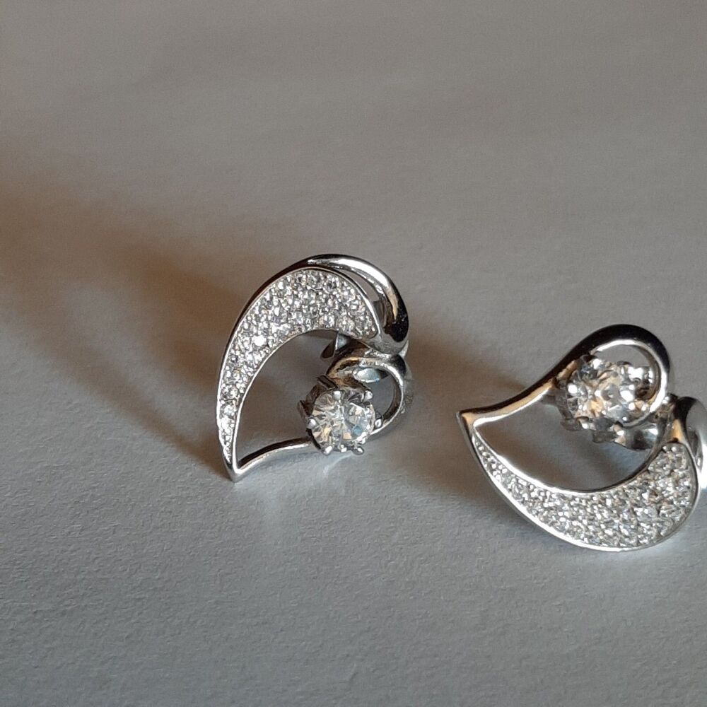 NEW Sterling Silver 925 Micro Pave Cubic Zirconia Studs Awesome Earrings Italy - Picture 5 of 7